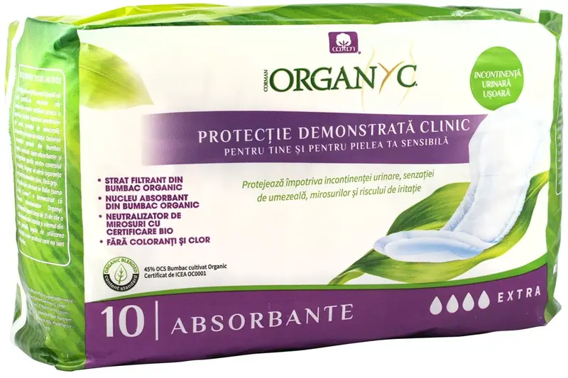 Absorbante extra pentru incontinenta, din bumbac organic, 10 buc Organyc