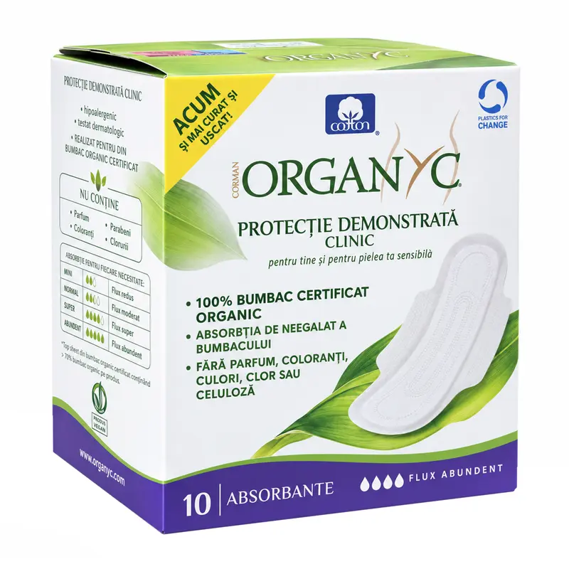 Absorbante intime din bumbac organic pentru noapte 10 buc Organyc