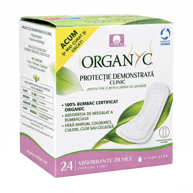Absorbante zilnice subtiri din bumbac organic ambalate individual 24 buc Organyc