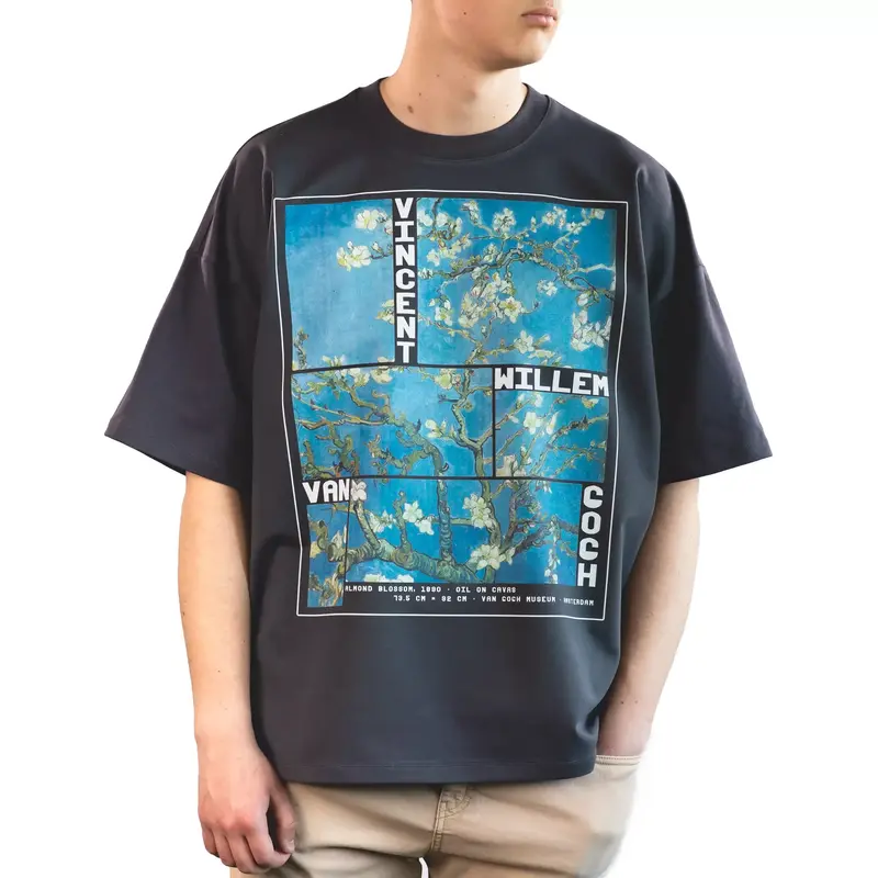 Almond Blossom- Tricou Boxy Fit- Gri Antracit