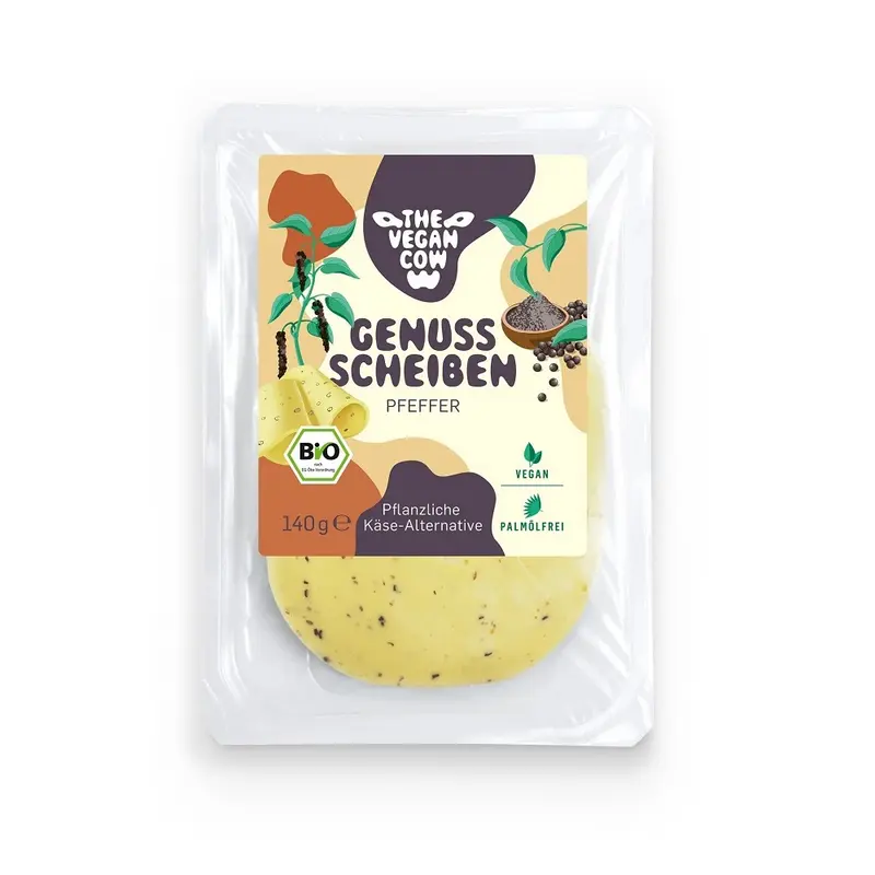 Alternativa Vegana la Branza Bio Felii cu Piper Negru The Vegan Cow 140 g