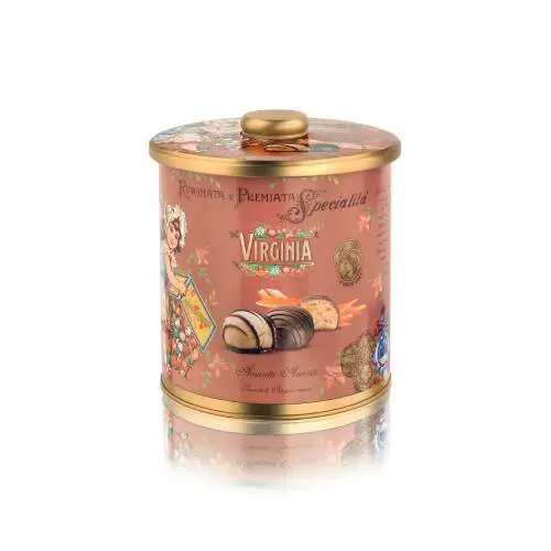 Amaretti Virginia fursecuri cu portocale si ghimbir in cutie metalica 220g