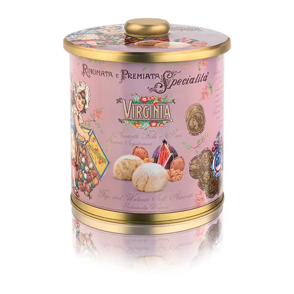 Amaretti Virginia fursecuri cu smochine si alune in cutie metalica 220g