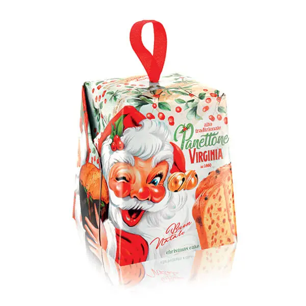 Amaretti Virginia mini panettone înalt Winky Santa în cutie 100g