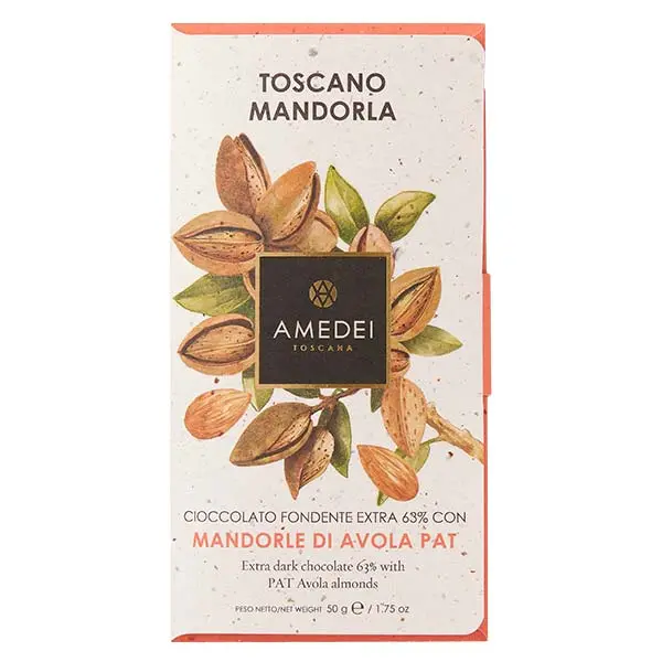 Amedei tabletă ciocolată neagră 63% cu migdale 50g