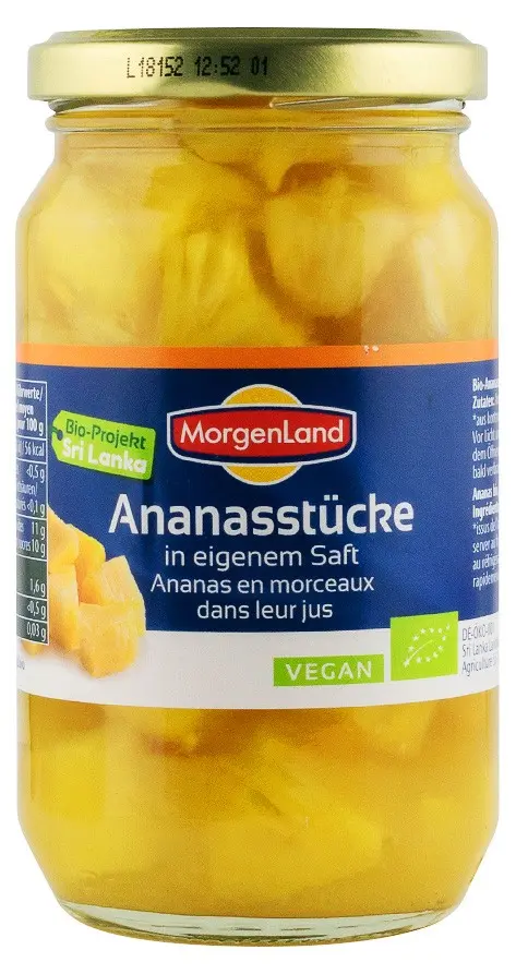 Ananas bio bucati in suc propriu, 350g Morgenland