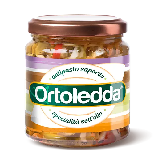 Aperitiv din legume crocante, Ortoledda, 280 gr, in ulei, morcovi, ardei, masline
