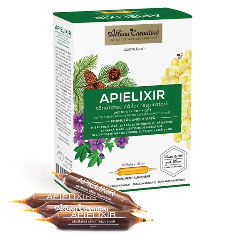Apielixir căi respiratorii 20 fiole x 10 ml – Apicola Pastoral