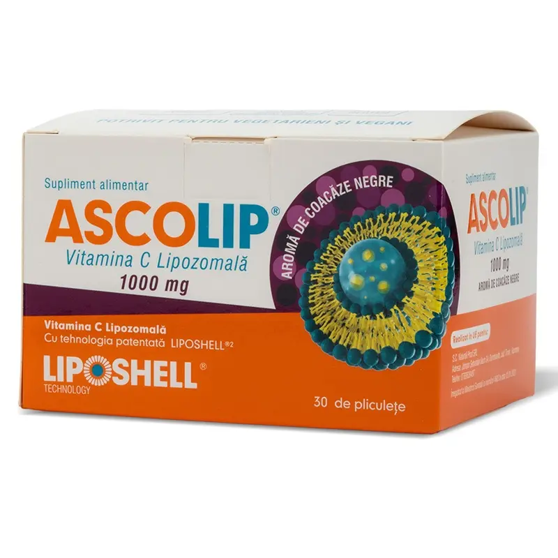 Ascolip vitamina C 1000 mg coacăze negre 30 plicuri – Liposhell