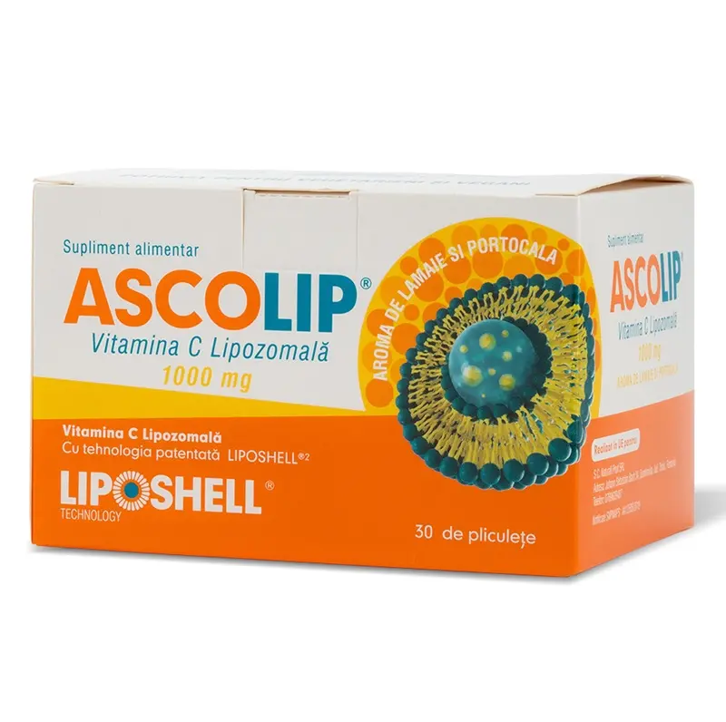 Ascolip vitamina C 1000 mg Portocale 30 plicuri – Liposhell
