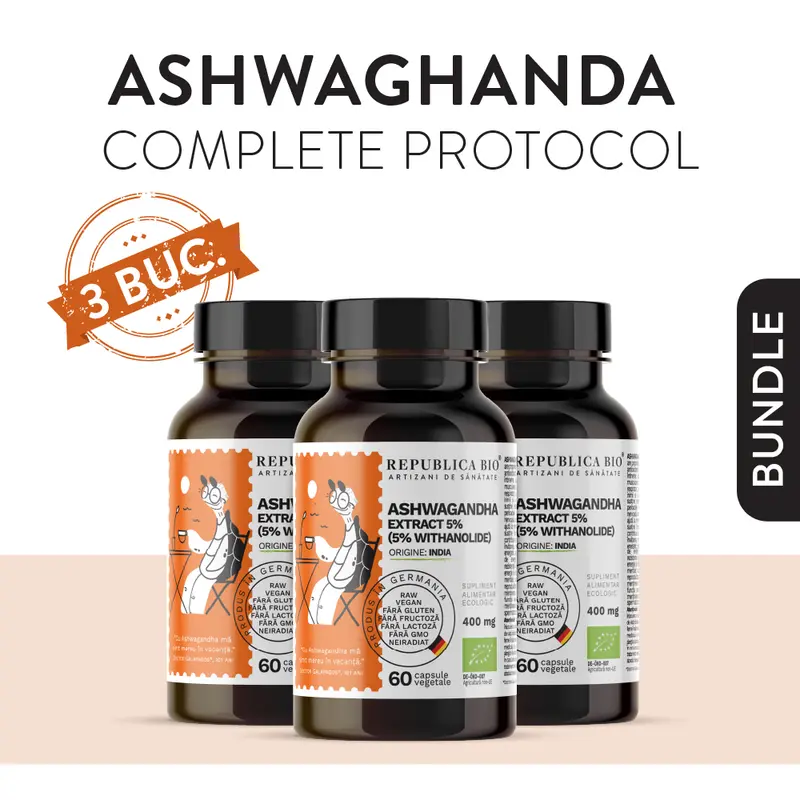 ASHWAGANDHA COMPLETE PROTOCOL, pachet promotional, cura completa pentru 3 luni, BIO, RAW, VEGAN, ecologic