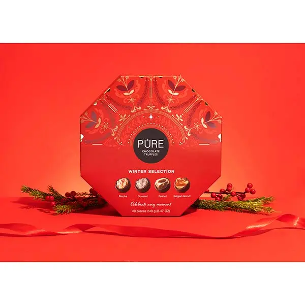 Asortiment de trufe in cutie cadou hexagonala Red 24