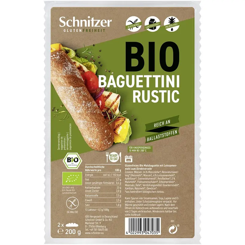 Baguettini bio rustice 2 bucati fara gluten, 200g | Schnitzer