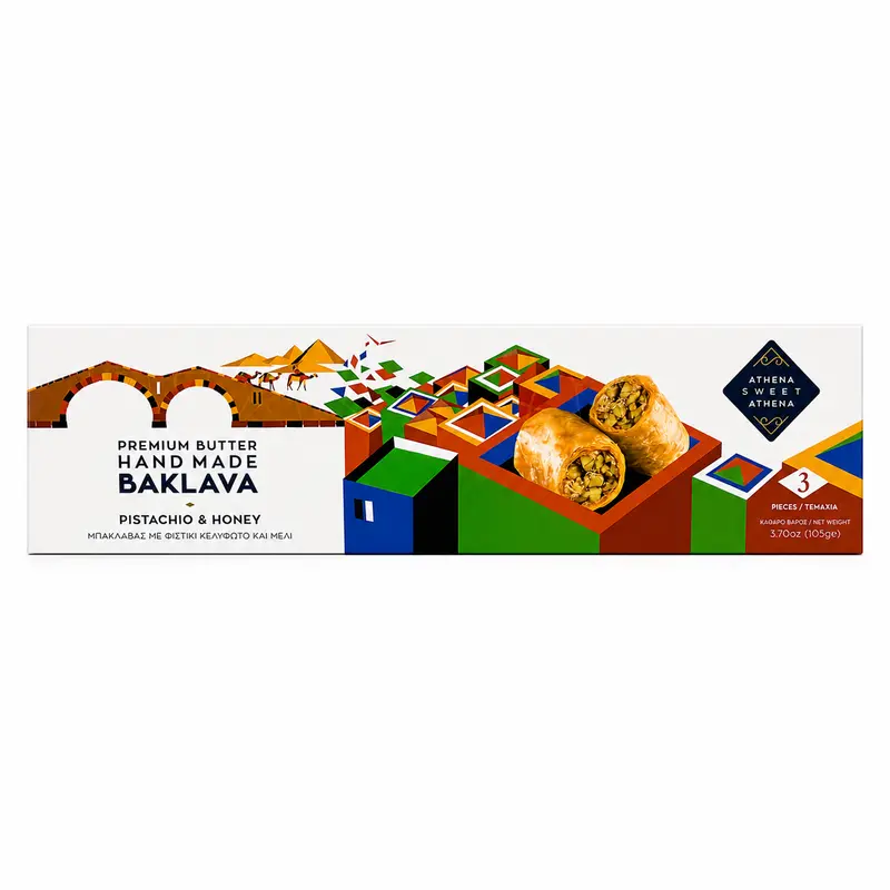 Baklava Gold fistic și miere, 3 bucăți / 105g – Athena Sweet Athena