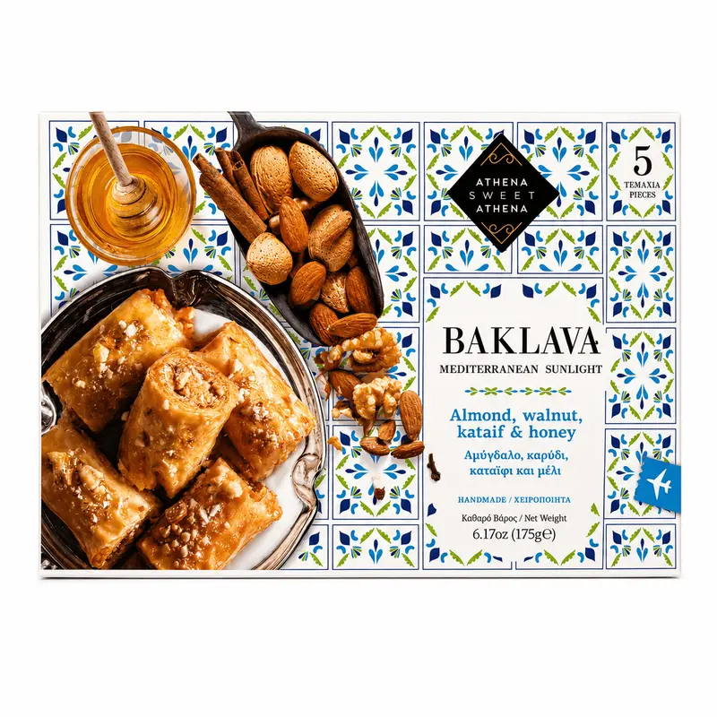 Baklava Mediterranean Sunlight migdale, nucă și kataifi, 175g – Athena Sweet Athena