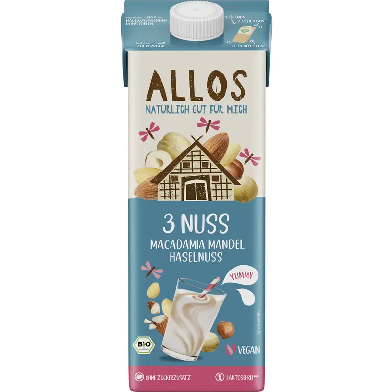 Bautura Vegetala Bio cu Macadamia,Alune si Migdale Allos 1 l