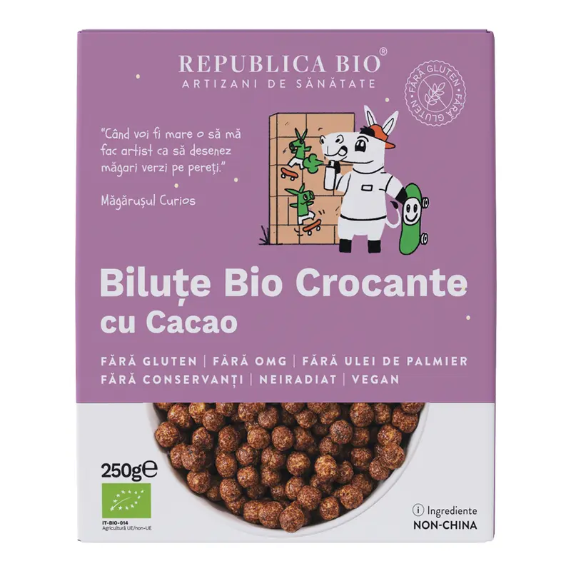 Bilute Bio crocante cu cacao, ecologic, FARA GLUTEN Republica BIO, 250 g