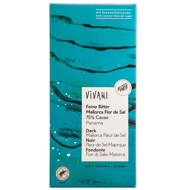 Bio Ciocolata Neagra Vegana Flor de Sal 75% Vivani 80 g