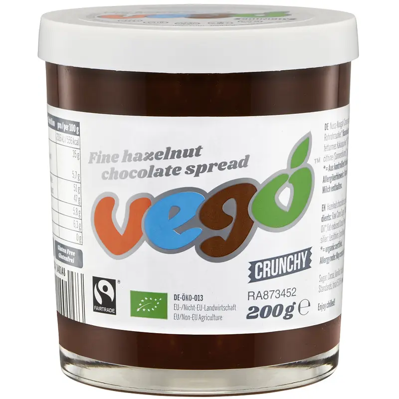 Bio Crema de Ciocolata cu Alune Tartinabila Crunchy Vegana Vego 200 g
