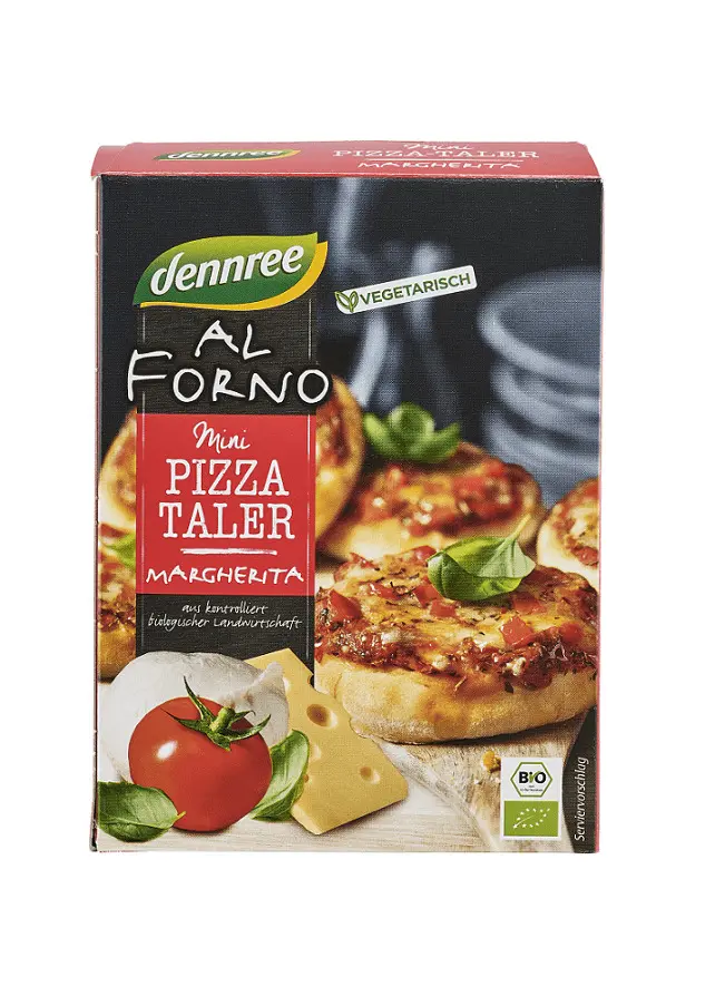 Bio Mini Pizza Congelata Al Forno Pizza-Taler Margherita Dennree 9 x 30 g 270 g
