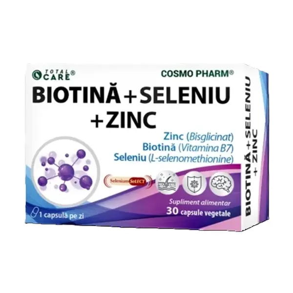 Biotină + Seleniu + Zinc 30 capsule vegetale – Cosmo Pharm