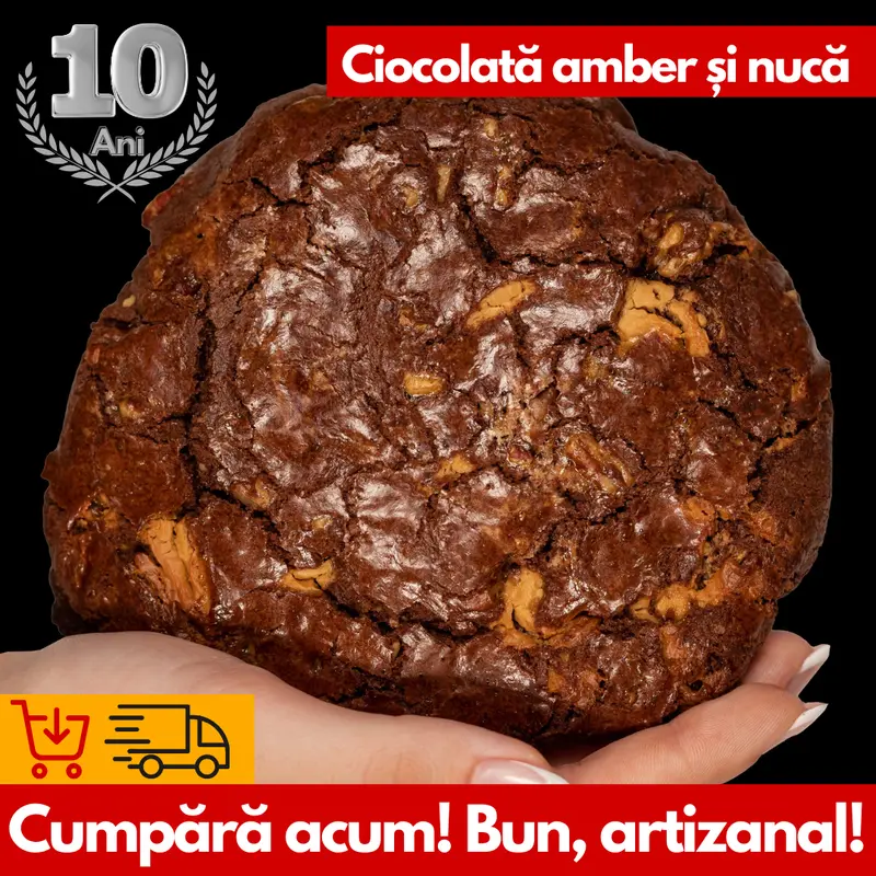 Biscuiți uriași artizanali cu ciocolată amber și nucă 180g