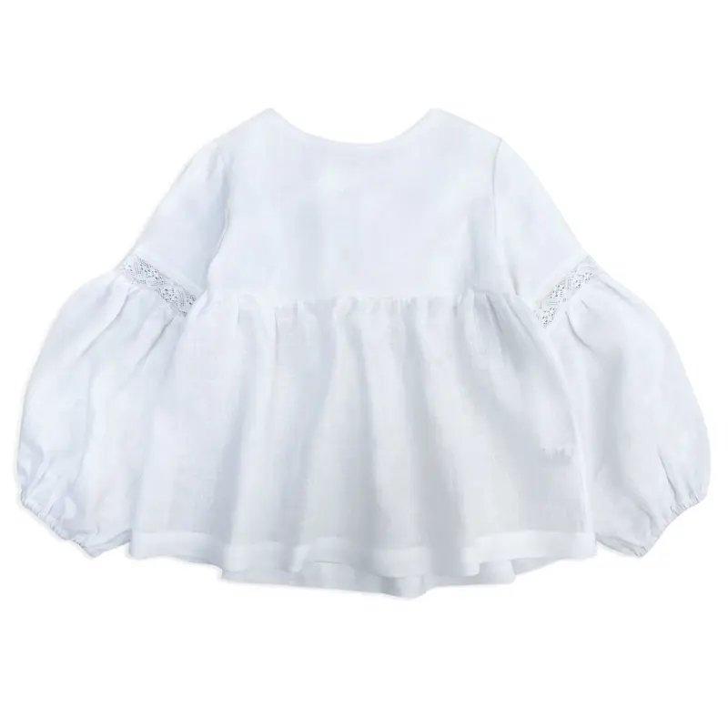 Bluza din in organic White cu funda si dantela
