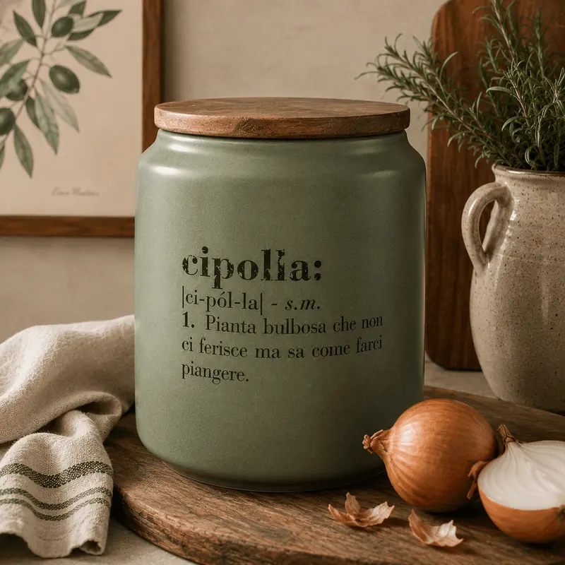 Borcan pentru ceapă cu orificii de aerisire și capac de bambus, 1,6 L