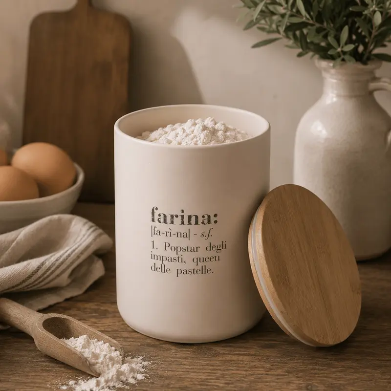 Borcan pentru făină din gresie ceramică cu capac de bambus, 2 L