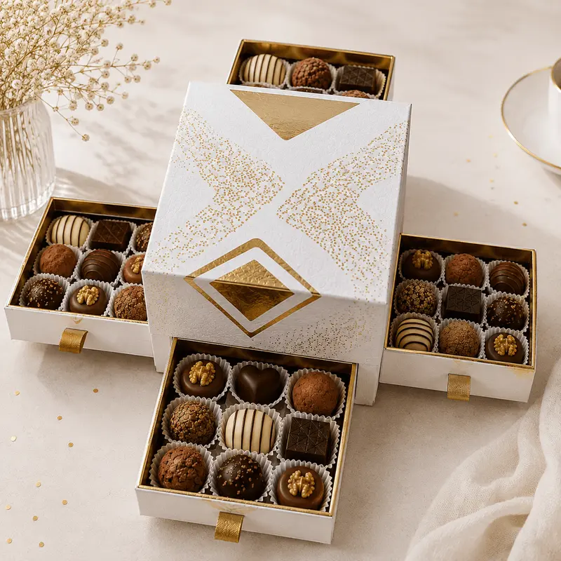 Bruyerre cutie Apogee cu 4 sertare și praline belgiene 500g