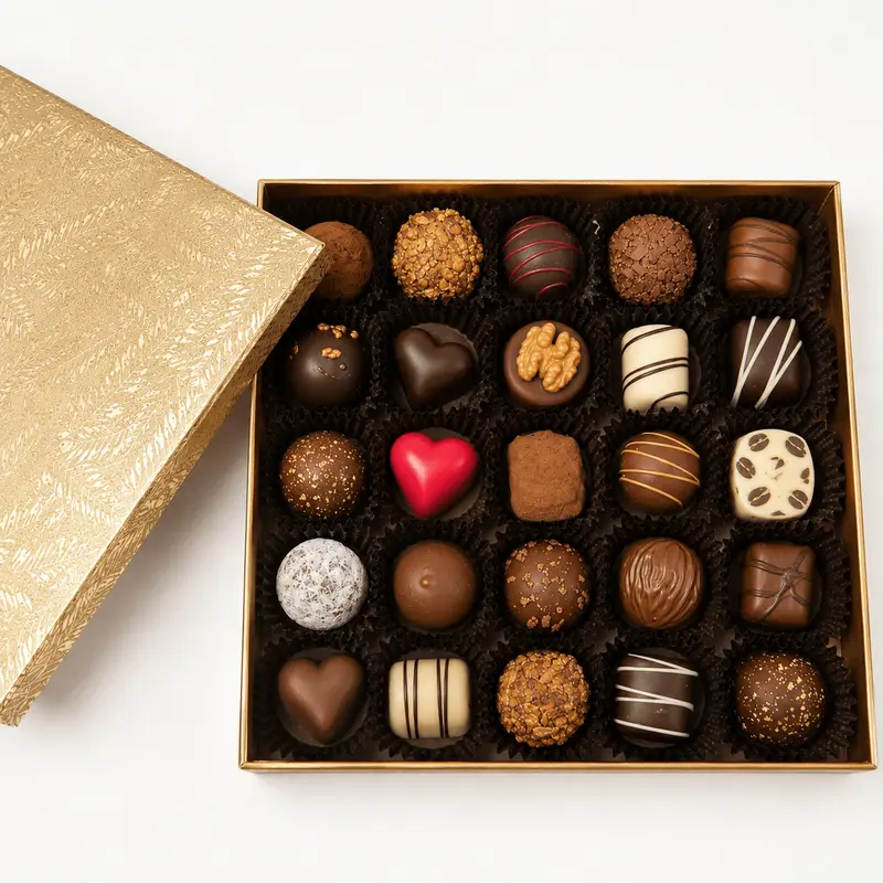 Bruyerre cutie aurie pătrată cu asortiment de praline belgiene 330g