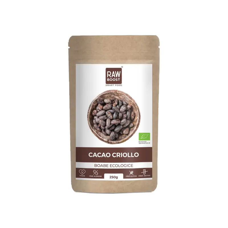 Cacao Criollo Boabe ECO - Sursă de Antioxidanți, Minerale, Vitamine 250 g | Rawboost