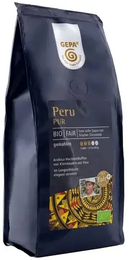 Cafea bio macinata Peru Pur, 250g Gepa