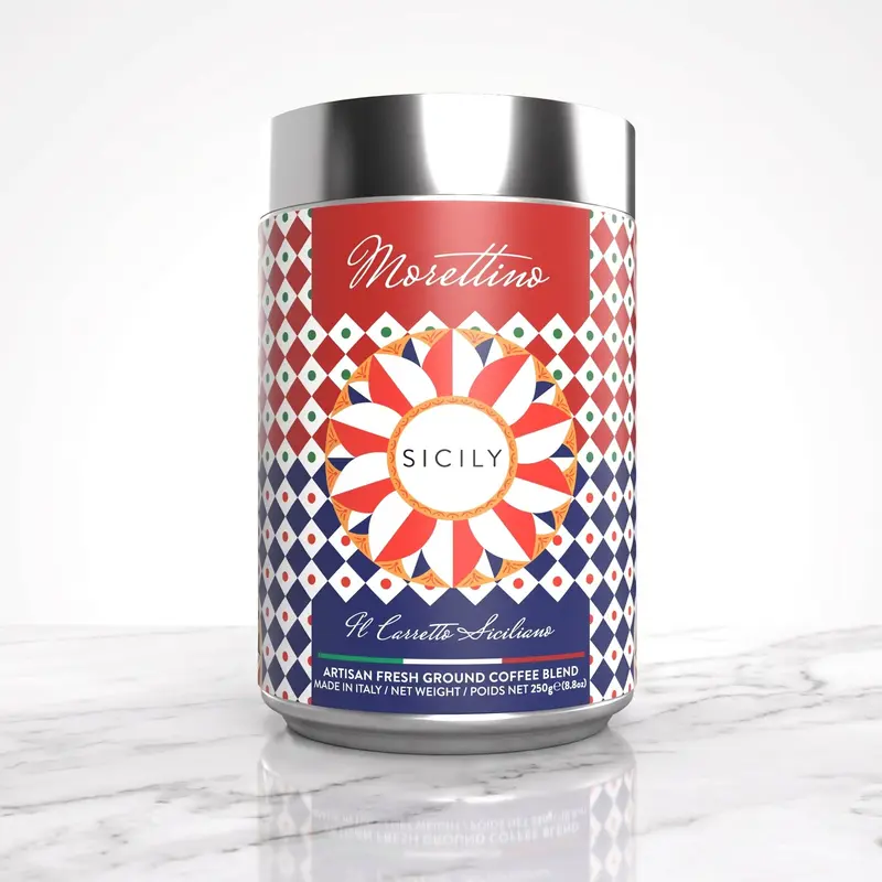 Cafea Macinata artizanala Carretto, 250 gr, Sicilia, cutie cadou aluminiu, MORETTINO