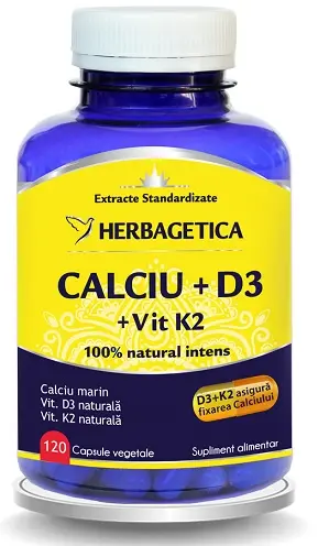 Calciu, D3, vitamina K2 120 capsule – Herbagetica