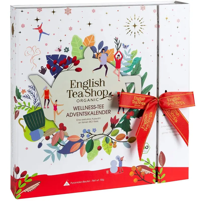 Calendar de Advent carte alba cu panglica, 25 de piramide English Tea