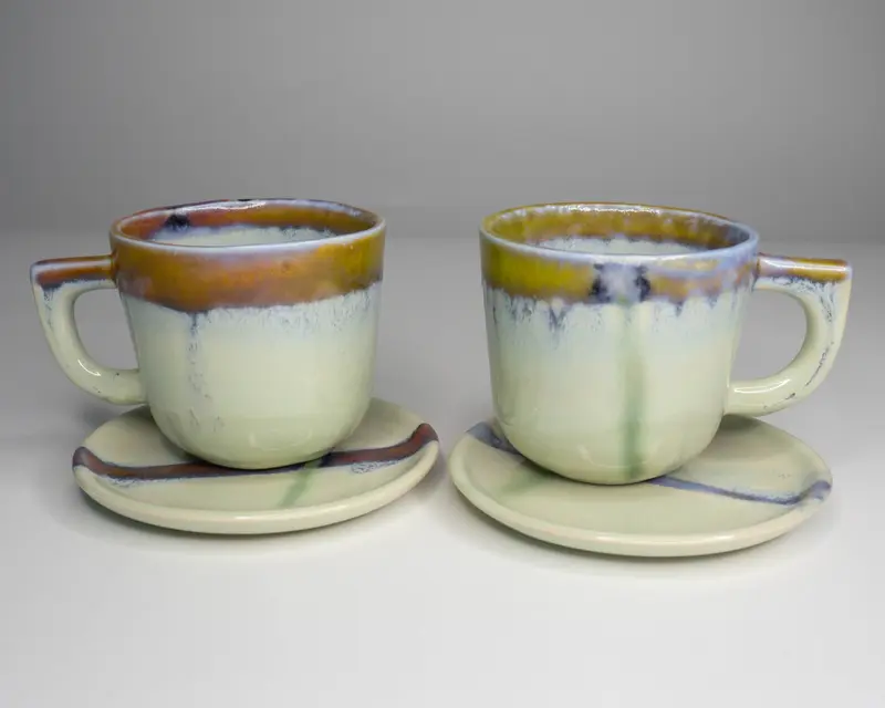 Cana cu farfurioara duo glaze verde-oliv