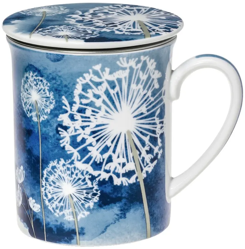 Cana de portelan 0,3l cu infuzor si capac Dandelion Blue, Pronat
