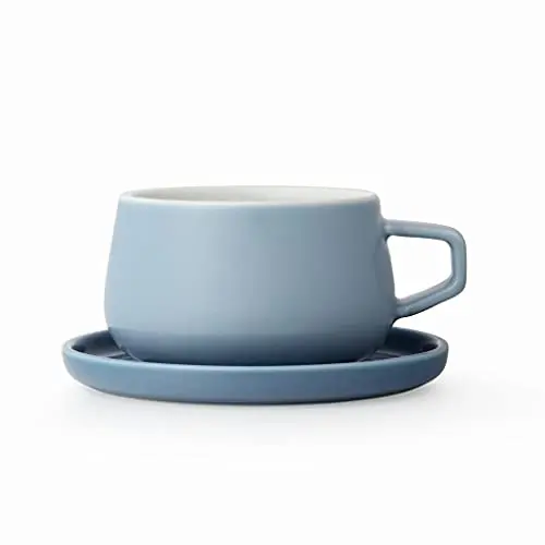Canã sau ceașcă de cafea cu farfurie, din porțelan, cu mâner, 0,3 litri, albastru pal