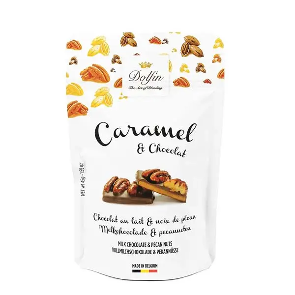 Caramele învelite în ciocolată cu lapte și nuci pecan 125g Dolfin