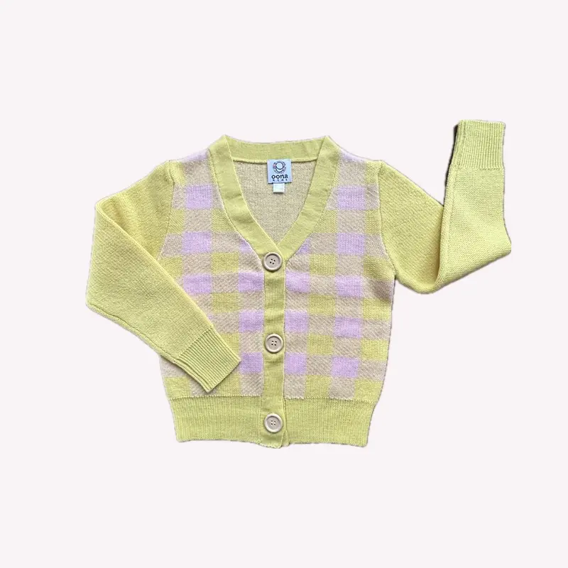 Cardigan Jacquard roz+galben din lana merinos