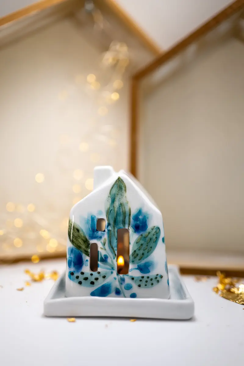 CASUTA - lampadar cu flori turquoise