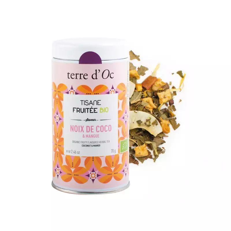 Ceai organic fructat cu nucă de cocos și mango Terre d'Oc 70g