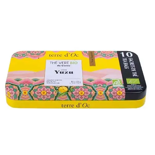 Ceai verde bio cu yuzu Terre d'Oc 18g  - penar metalic cu 10 infuzii