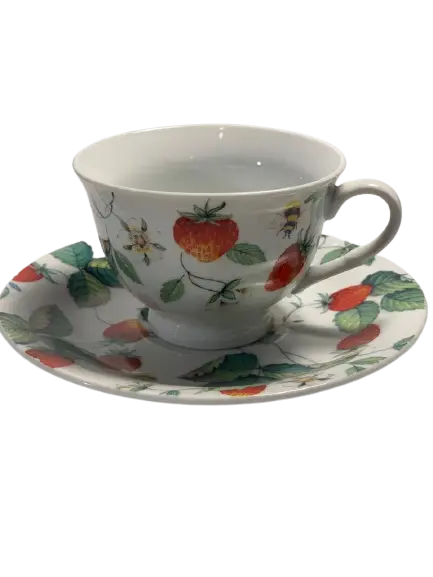 Ceasca si farfurie cafea/ceai Strawberry, portelan, 100 ml