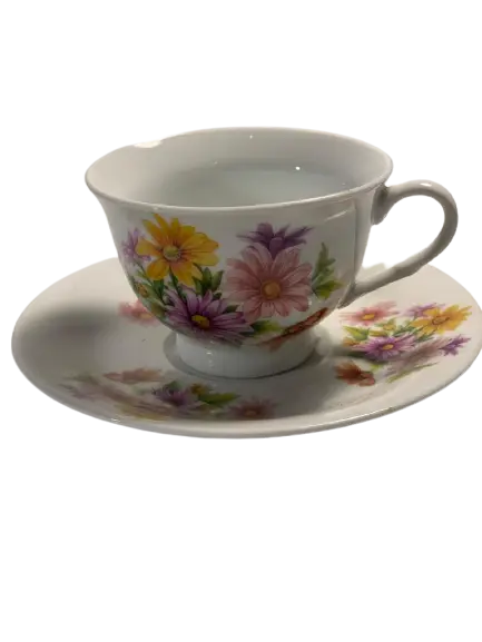 Ceasca si farfurie cafea/ceai Zinnia, portelan, 100 ml