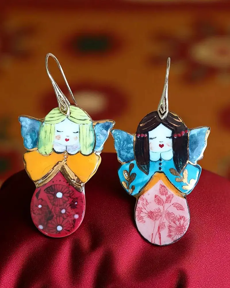 Cercei din portelan pictati manual - GUARDIAN ANGEL