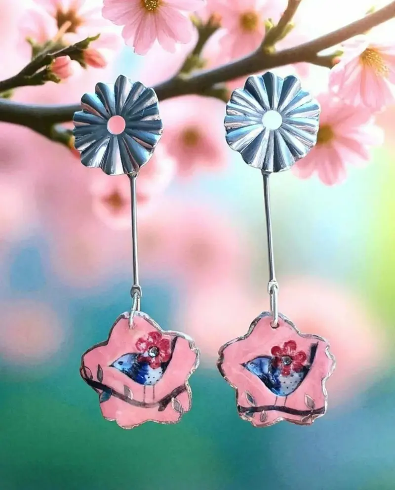 Cercei portelan si platina Sakura