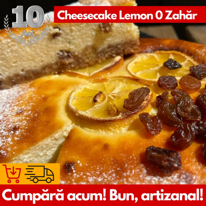 Cheesecake Lemon fără Zahăr cu Brânză Dulce, Stafide și Lămâie – Deliciu Citric cu Eritritol