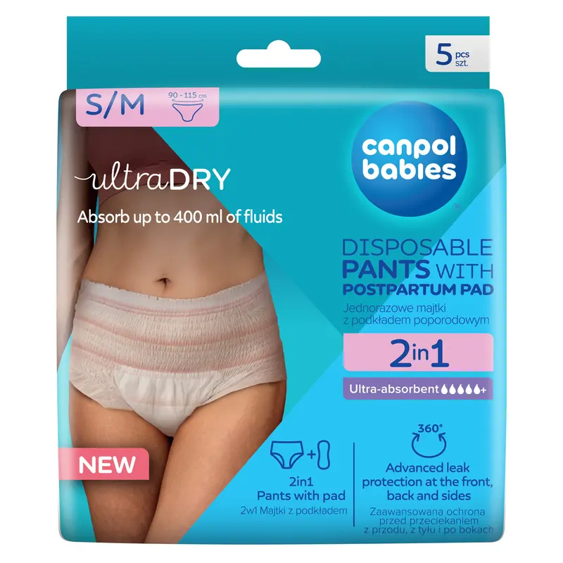 Chiloți postpartum de unică folosință,ultra-absorbanți, cu absorbant, (2 in 1) S/M, 5 buc, 78/011